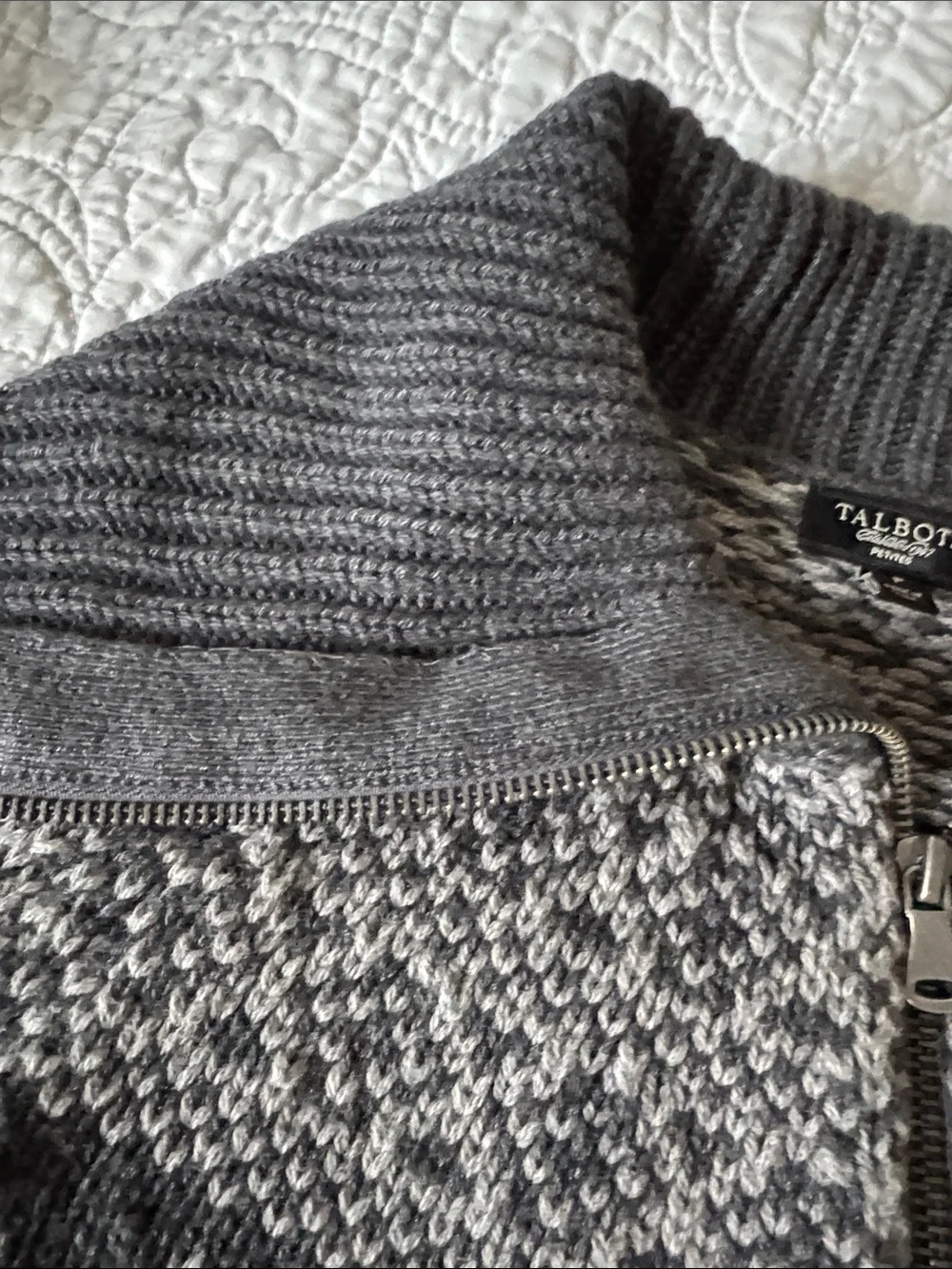 Talbots Charcoal and White Zip-Front Fair Isle Cardigan - Picture 5 of 7